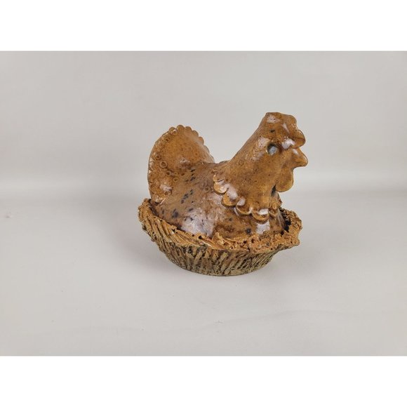 Primitive Nested Hen Art Pottery Coin Bank Artist Marked - Picture 12 of 13